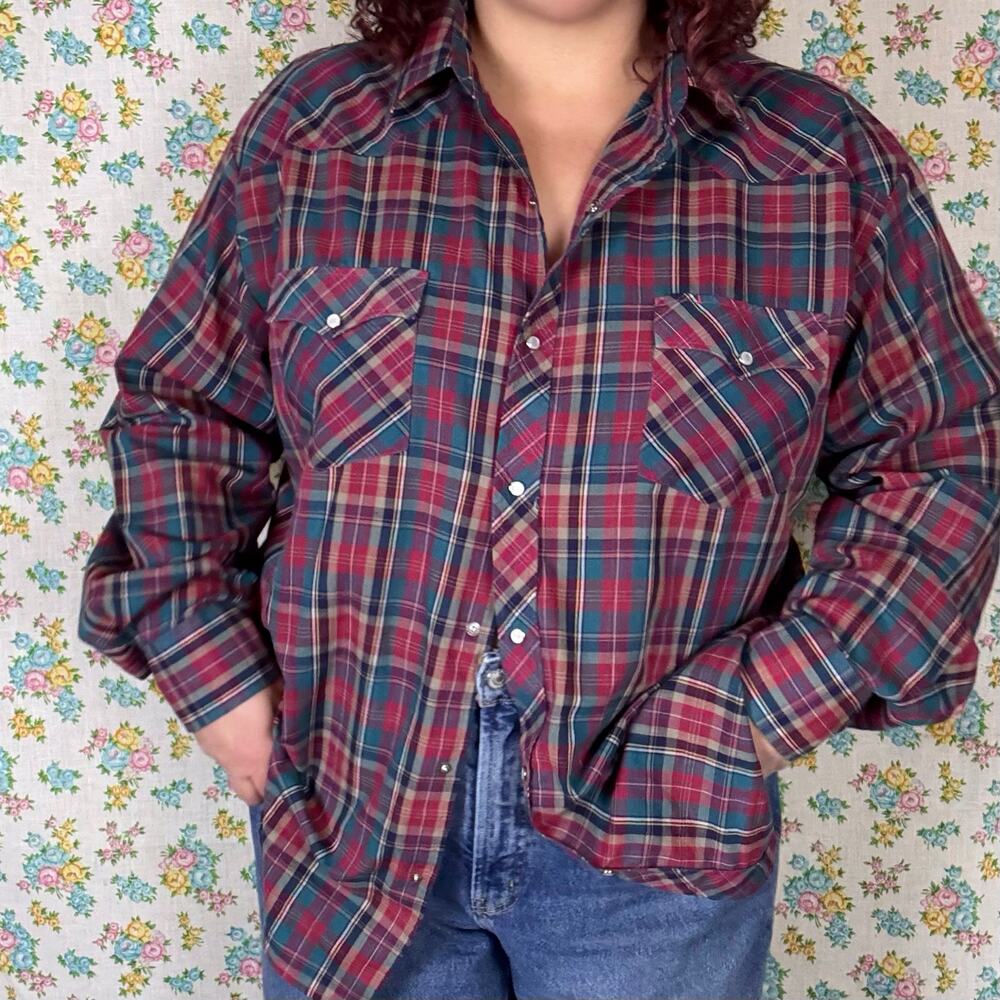 Cheyenne outfitters plaid pearl snap button up size XXL
